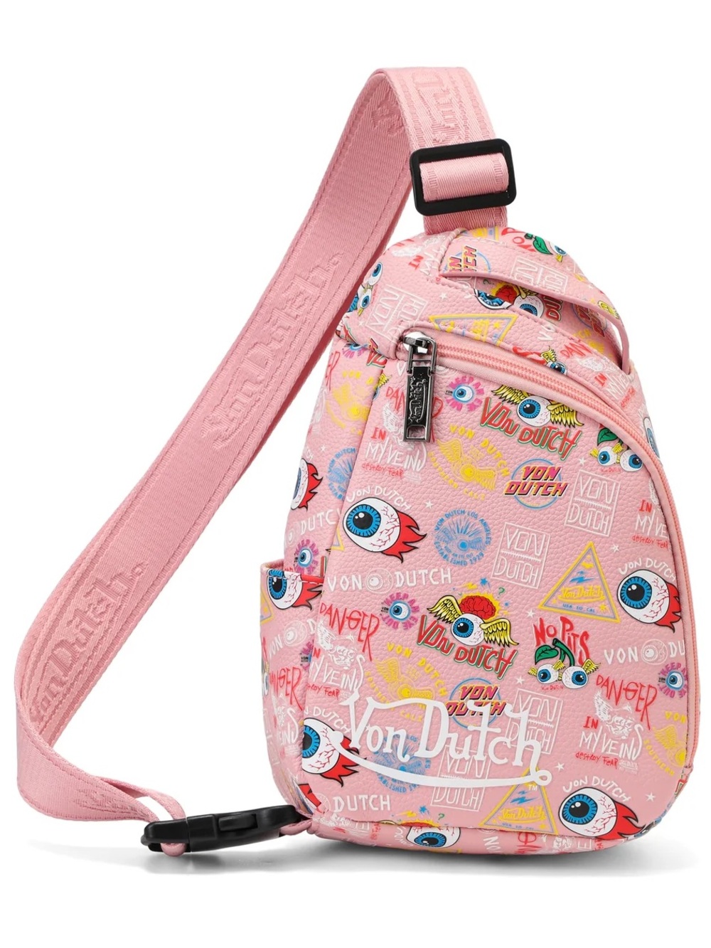 Von Dutch Pink Graphic Crossbody Sling Backpack